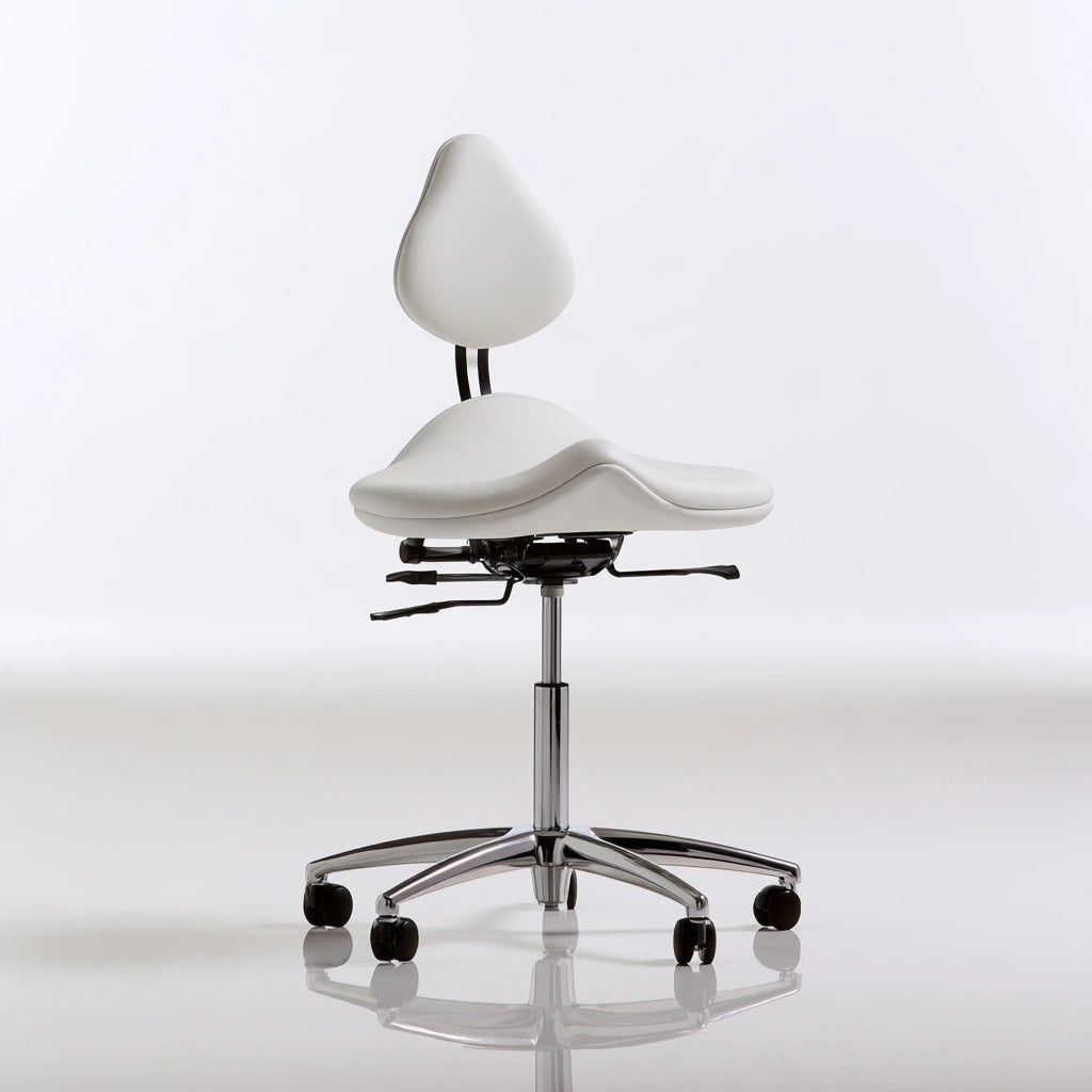 Ergonomiczny stołek siodłowy, ze skóry, kolor: biały