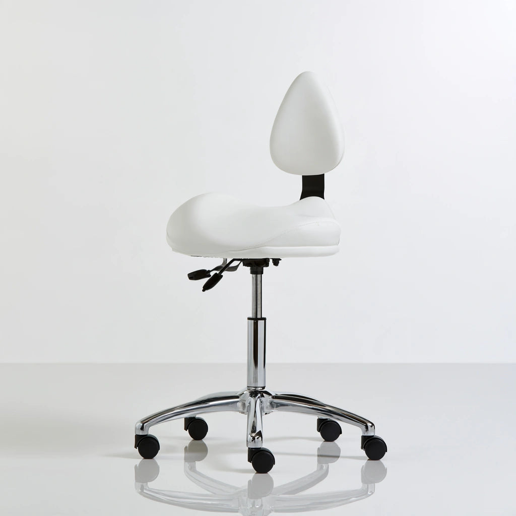 Ergonomiczny stołek siodłowy, ze skóry, kolor: biały
