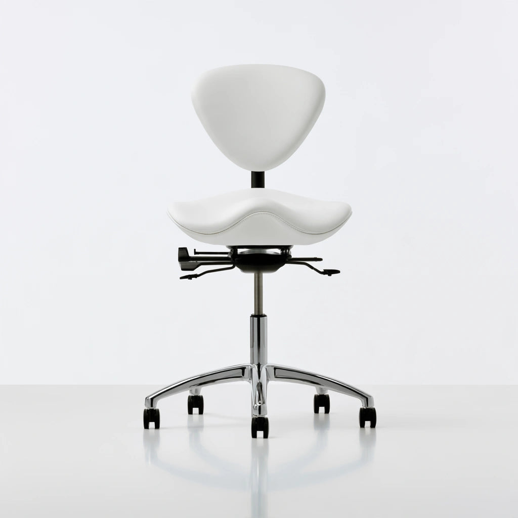 Ergonomiczny stołek siodłowy, o nowoczesnej formie, kolor: biały